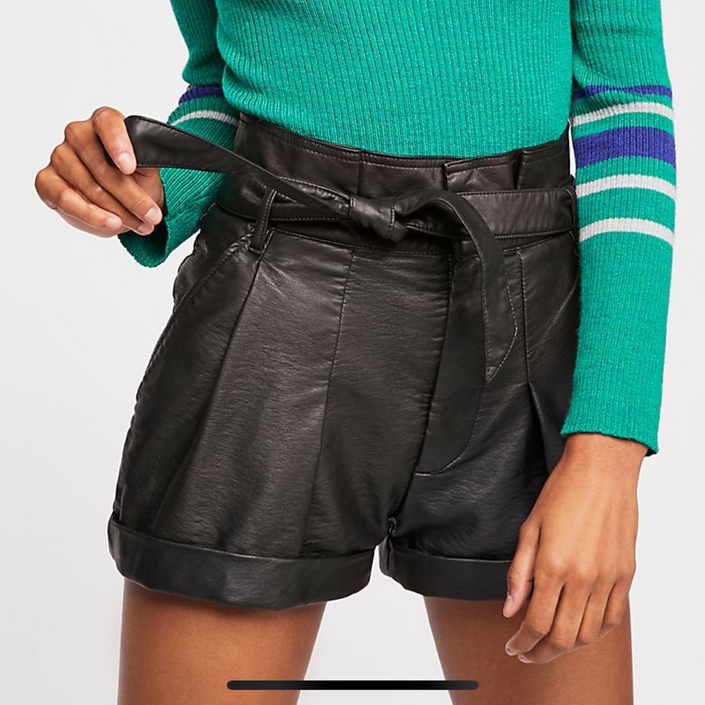 Free People Belted Vegan Leather Shorts NWOT